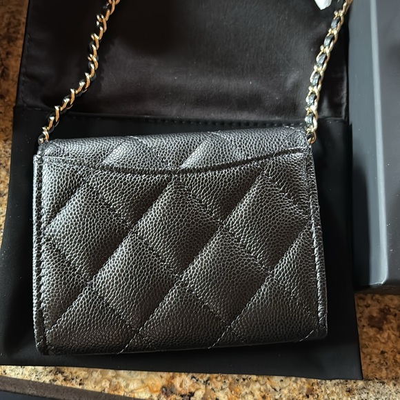 Chanel Black Quilted Leather Card Holder on Chain - Picture 9 of 13